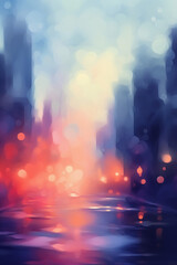 Aura blurry simple abstract illustration of city landscape cold colours round blur. AI generative