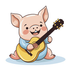 Pig with guitar cartoon vector illustration