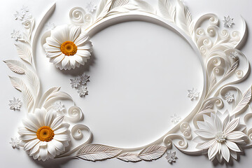 white background adorned with paper flowers