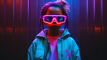 Child. Y2k neon glitch stickers glitch vaporwave nostalgia. Retro.

