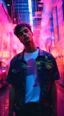 Man. Y2k neon glitch stickers glitch vaporwave nostalgia. Retro.