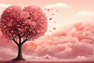 Valentine's day background with  a tree made out of hearts