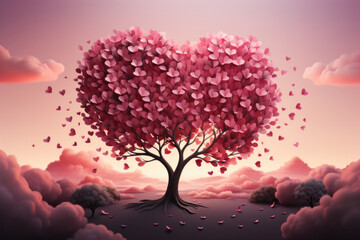 Valentine's day background with  a tree made out of hearts