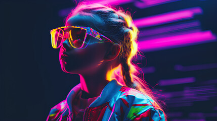 Child. Y2k neon glitch stickers glitch vaporwave nostalgia. Retro.

