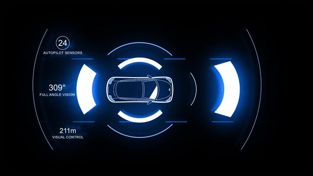 Autonomous Car. Sensing system. Driverless car. Future Smart Sensing System with Wifi , GPS Assist and Safety Guard. Highway Road Top View. Mobility Intelligent Monitor.