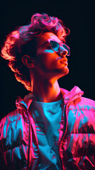 Man. Y2k neon glitch stickers glitch vaporwave nostalgia. Retro.