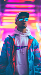 Man. Y2k neon glitch stickers glitch vaporwave nostalgia. Retro.