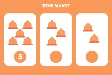 Counting game for kids. How many hat are there? Educational worksheet design for children.