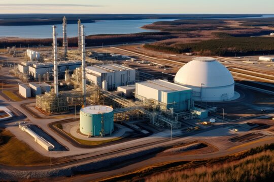 Drone view of a natural gas compressor station and piping stretching for miles.