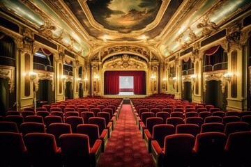 A luxury movie theater decorated in a vintage style. Expensive cinema consept. - obrazy, fototapety, plakaty