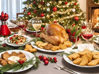 christmas table setting with christmas decorations