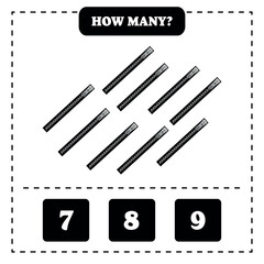 Counting game for kids. How many zipper are there? Educational worksheet design for children.