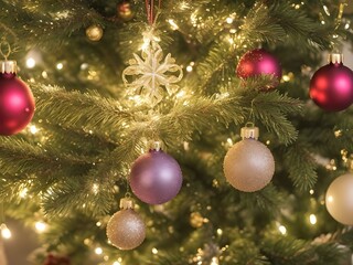 Obraz na płótnie Canvas Christmas tree decorations balls background lights 
