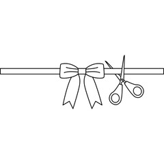 Scissors Cutting Ribbon Outline