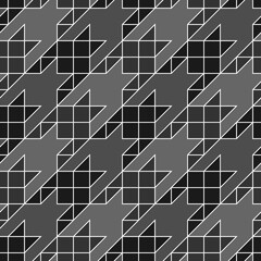 Seamless surface pattern design with houndstooth ornament. Squares, triangles, sign wallpaper. Fabric background. Mosaic motif. Digital paper, textile print, page fill, web designing. Vector art.