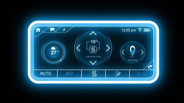 Smart digital dashboard with car information. Electric car data hologram.