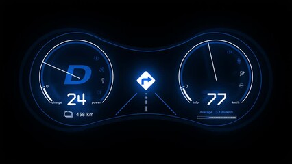 Car dashboard panel concept. Modern digital LCD instrument cluster. Electric Car interior dashboard details. Speedometer.