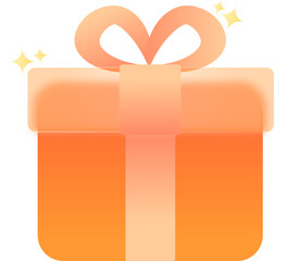 Orange gift box, Glass morphism, online shopping marketing, promotion for website, social media icon, e-commerce, Frosted glass, modern style