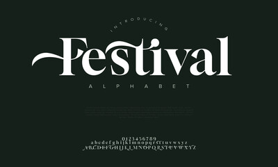 Festival premium luxury elegant alphabet letters and numbers. Elegant wedding typography classic serif font decorative vintage retro. Creative vector illustration