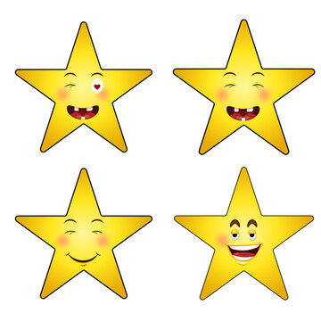 set of crazy, smiley, romantic stars vector icon, different funny expression cartoon illustration, cartoon stars poster template.