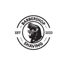 vintage monkey mascot barbershop logo design vector illustration