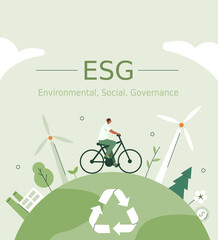 ESG development concept. Sustainable corporate business and industry. Environmental, Social and Corporate Governance. Vector illustration. - obrazy, fototapety, plakaty