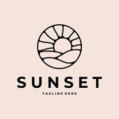sunset line art logo vector minimalist design template
