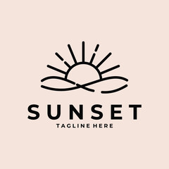 sunset line art logo vector simple illustration template icon graphic design