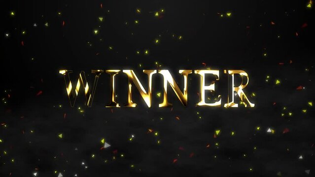 Winner celebration text gold written text animation with colorful confetti explosion motion graphic element