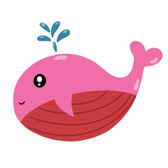 A pink cartoon whale is smiling.