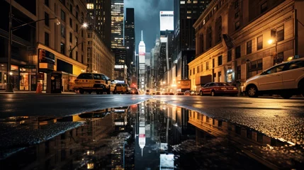Tableaux ronds sur plexiglas Anti-reflet TAXI de new york photo of New York in reflection