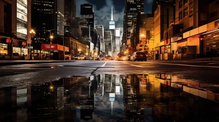 Afwasbaar Fotobehang New York taxi photo of New York in reflection