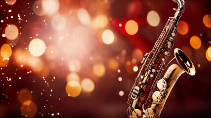 saxophone with christmas background - obrazy, fototapety, plakaty