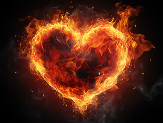 Fototapeta premium Beautiful heart made of fiery lava, Flame symbol of love, An unusual gift. Generative Ai