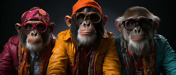 Affen-Chic: Farbenfrohe Schimpansen mit trendigem Outfit