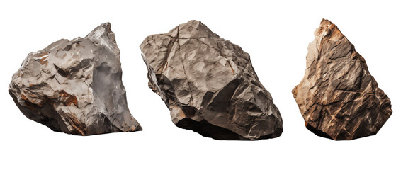 Set of realistic rock shape. Transparent background.