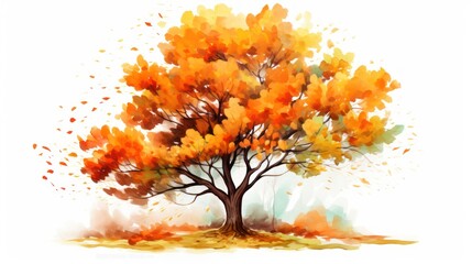 Tree in autumn on white background