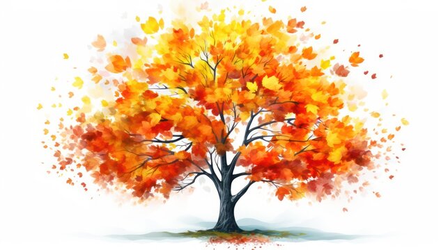 Tree in autumn on white background