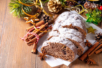Homemade Christmas chocolate stollen