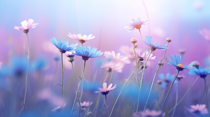 Pastel Wildflowers Blooming in a Dreamy Meadow at Dawn
