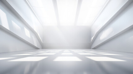 Modern Minimalist White Corridor with Sunlight and Shadows