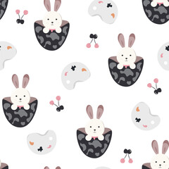 Vector seamless pattern with cute bunny cartoon animal background illustration	