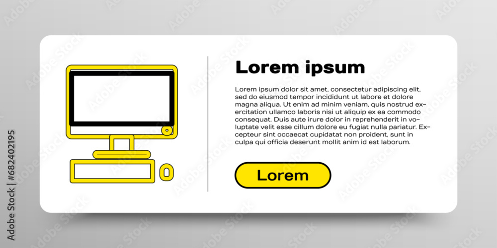 Aufkleber line computer monitor with keyboard and mouse icon isolated on white background. pc component sign. 