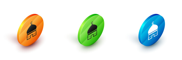 Isometric Muslim Mosque icon isolated on white background. Circle button. Vector