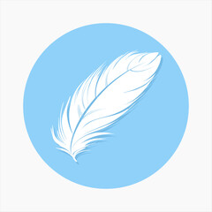 vector Feather circle icon blue background. Feather logo. Various feathers isolated on white