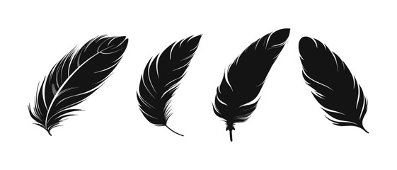 vector Feather black icon. Feather icons set. Various feathers isolated on white