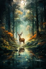 deer in the sunset , deer, deer in jungle, deer under the tree, deer in the forest