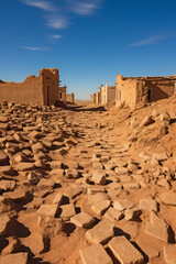 Obraz premium Small old village of bricks of dry mud - El Qasr - Oasis of Dakhla - Lybian desert