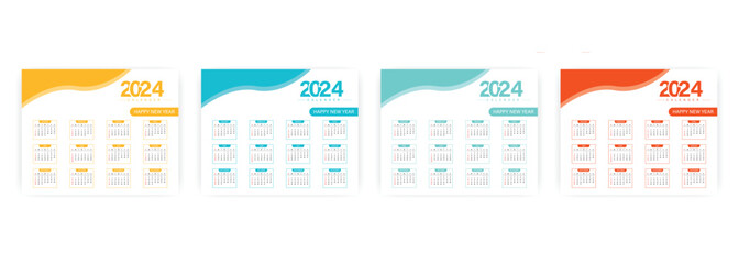 Horizontal 2024 Calendar Design with Bold Colors