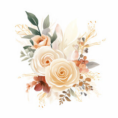 Composition of flowers in delicate, warm colors. Wedding bouquet, watercolor on a light background.